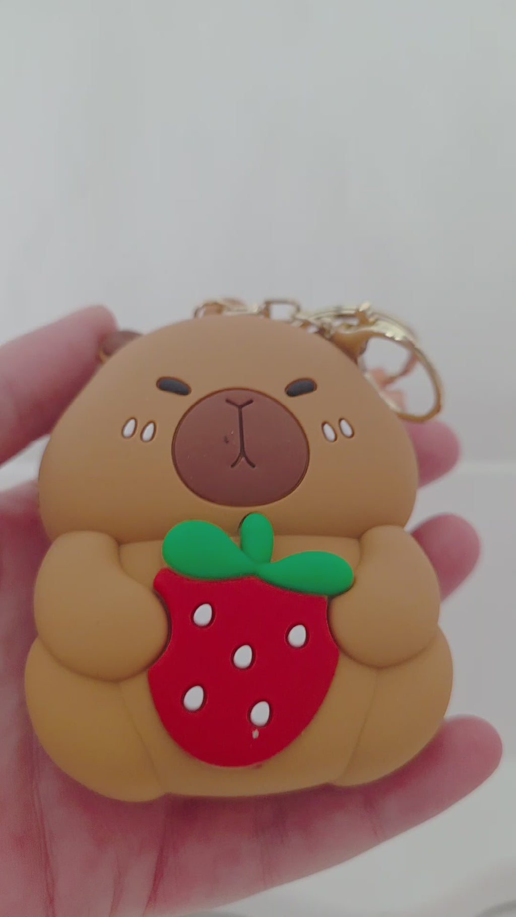 Porte-Monnaie Capybara Fraise en Silicone + Bracelet Porte-Clés