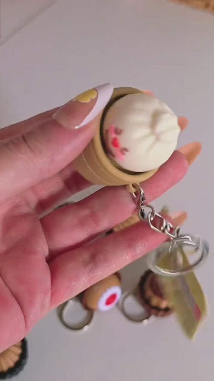 Porte-clé Baozi Kawaii à Cliquet 🥟 – Petit Pain Vapeur Mignon pour Sac