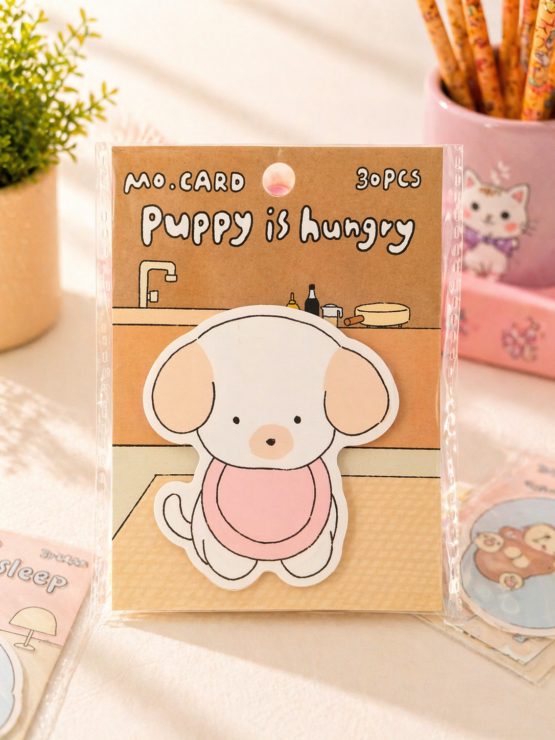 Bloc-notes adhésifs kawaii thème chiot Puppy Moments vue de face – Mimisu
