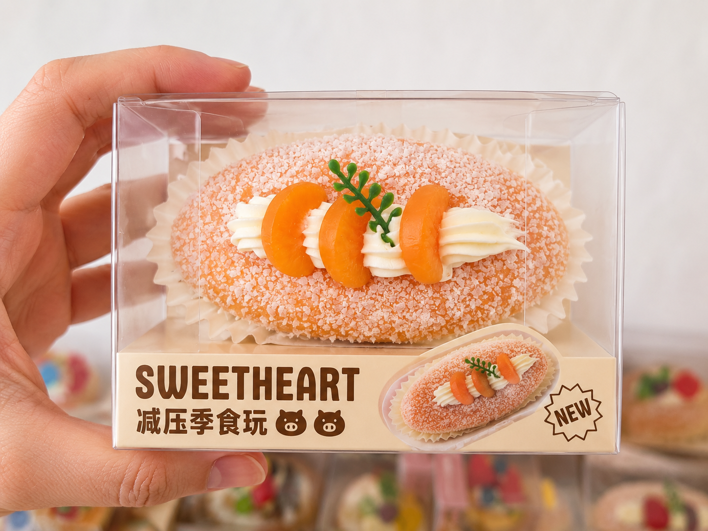 Squishy Éclair Sweetheart Kawaii Aimanté 🍋🧡 – Boîte Vitrine
