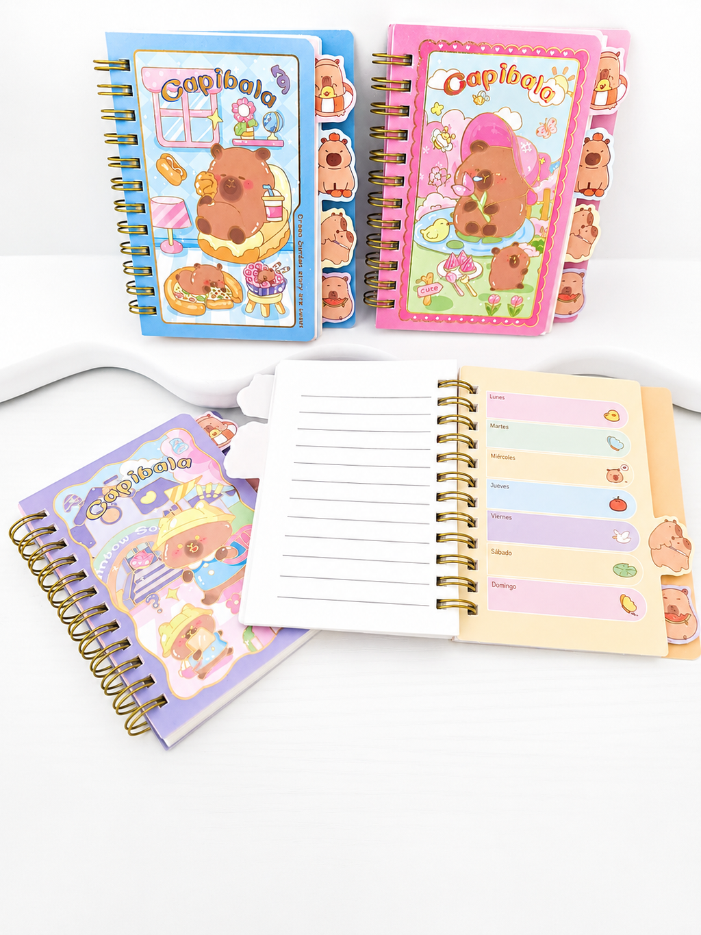 Carnet Kawaii Capybara "Capibala" – Spirale Dorée & Onglets Repérage