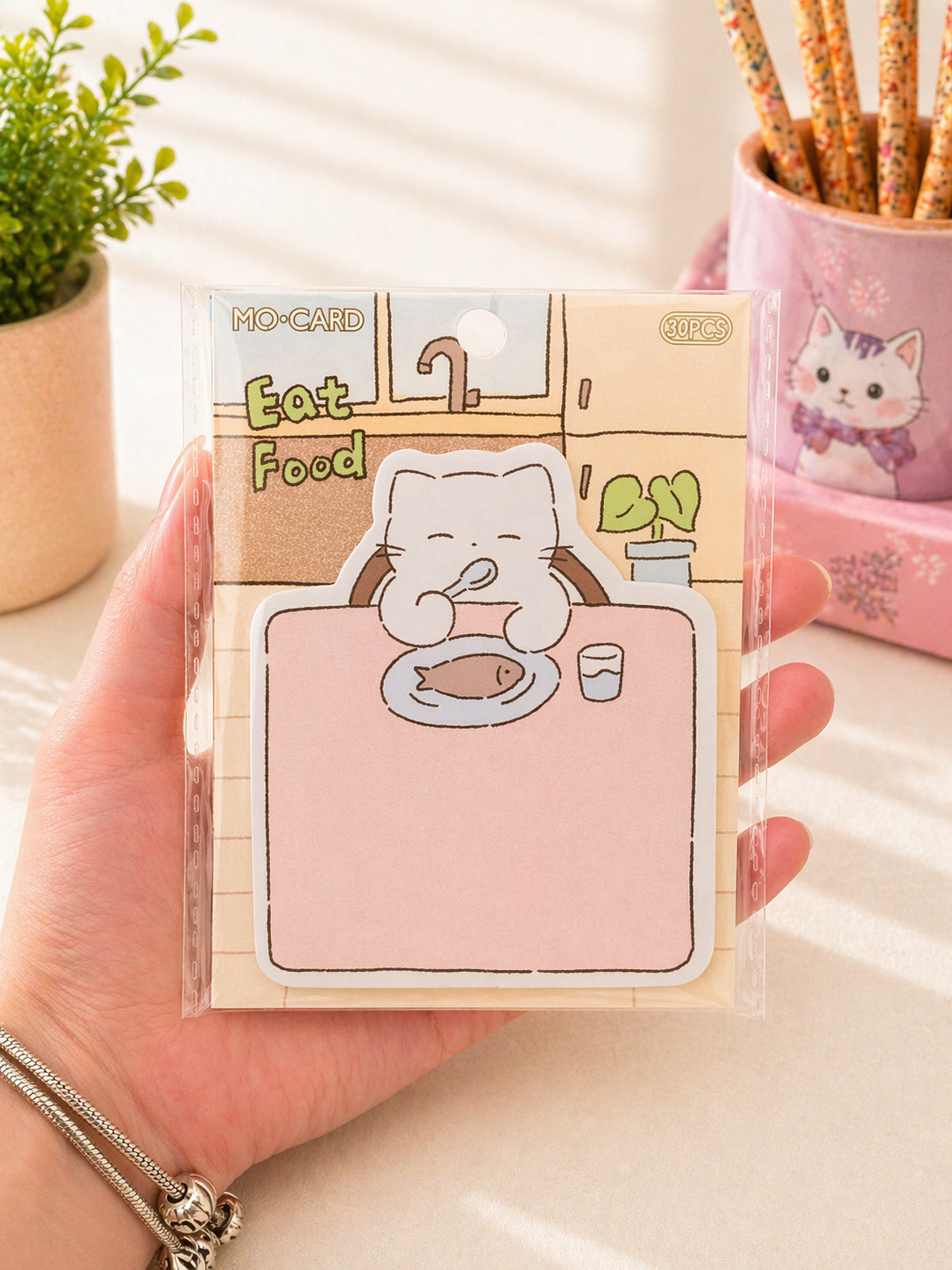 Bloc-notes kawaii chat MO·CARD vue de côté épaisseur 30 feuilles – Mimisu
