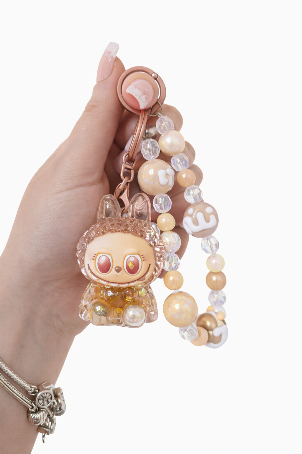 Porte-clé bracelet kawaii perles irisées accroché à un sac – Mimisu
