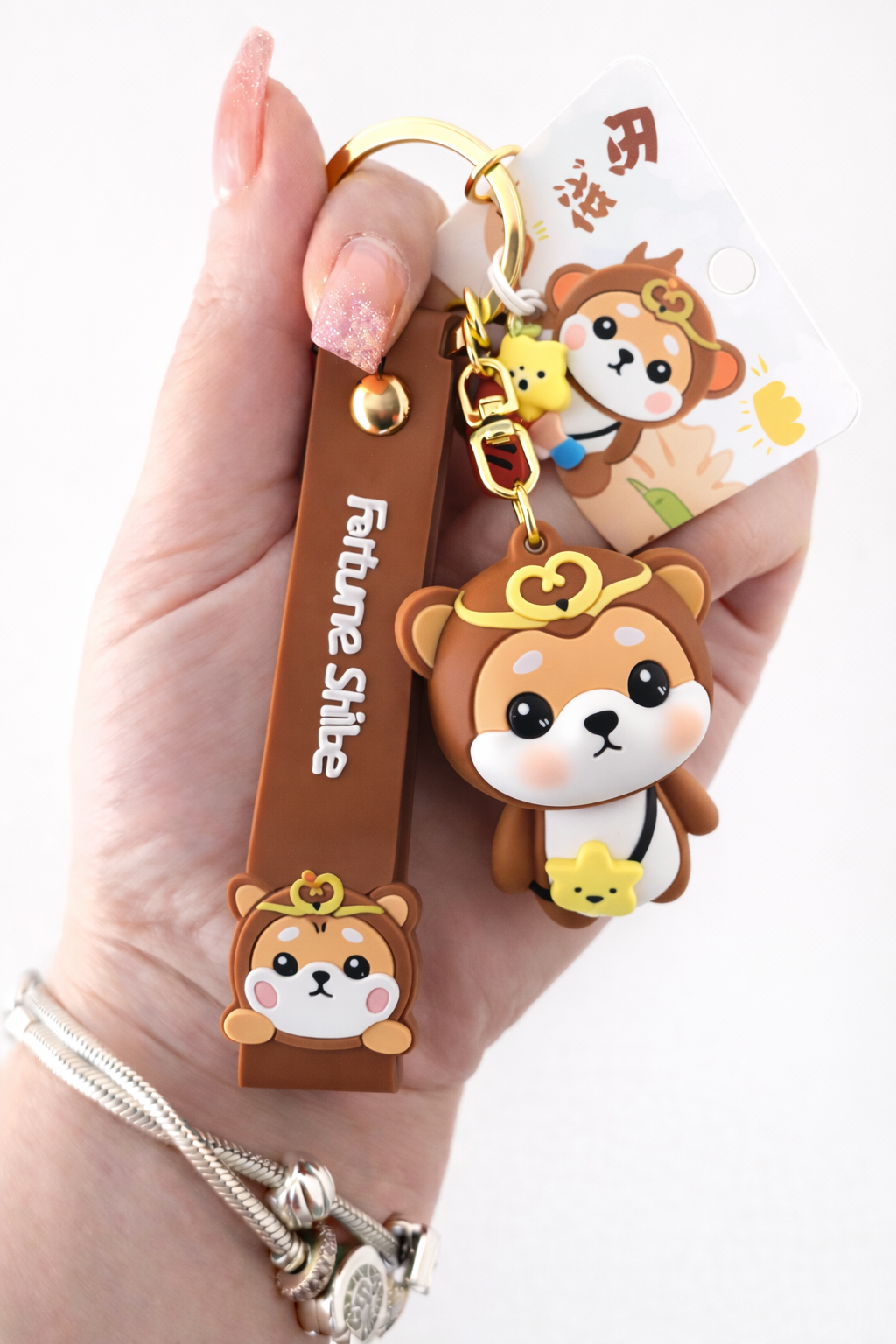 Porte-clé kawaii Shiba Inu lapin détail clochettes dorées et charm carotte – Mimisu
