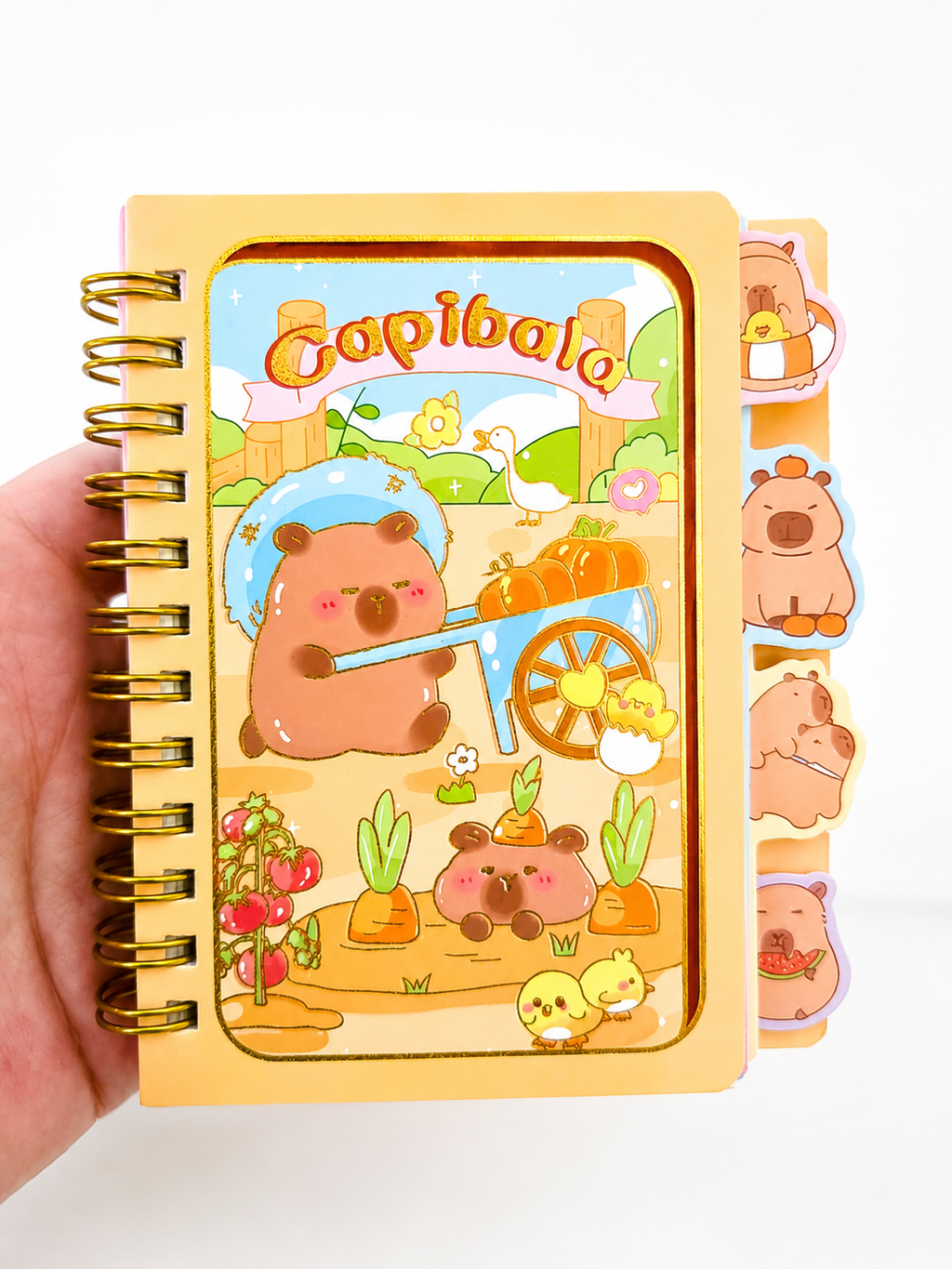 Carnet Kawaii Capybara "Capibala" – Spirale Dorée & Onglets Repérage