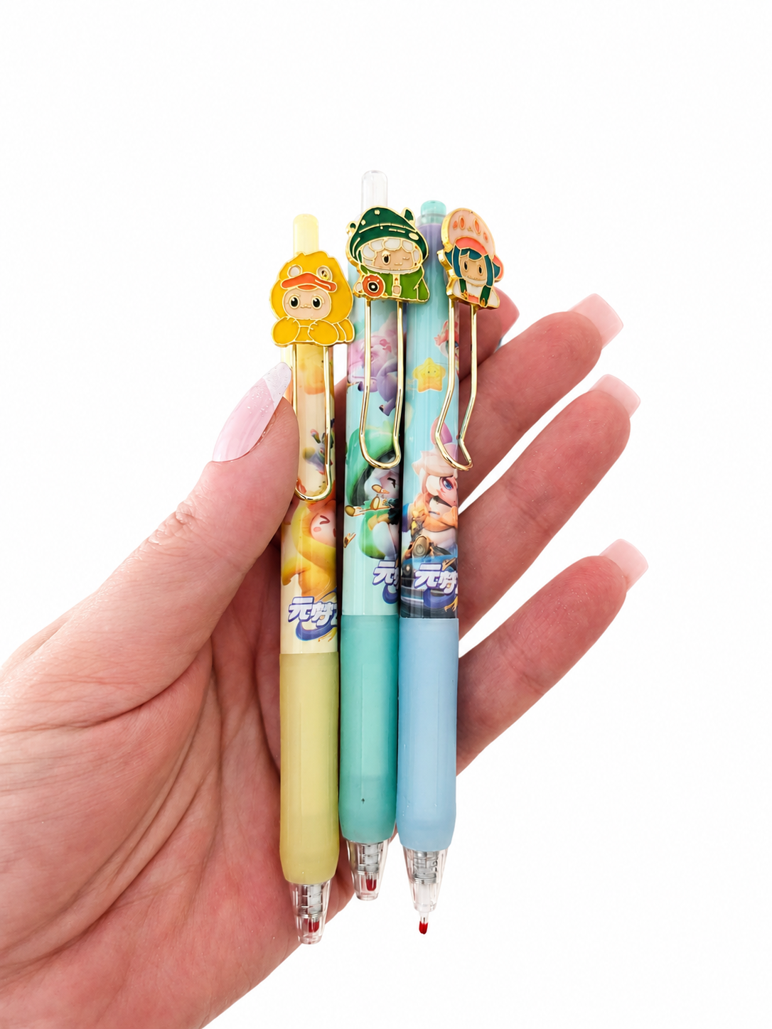 Stylo gel kawaii personnage anime charm doré 💛