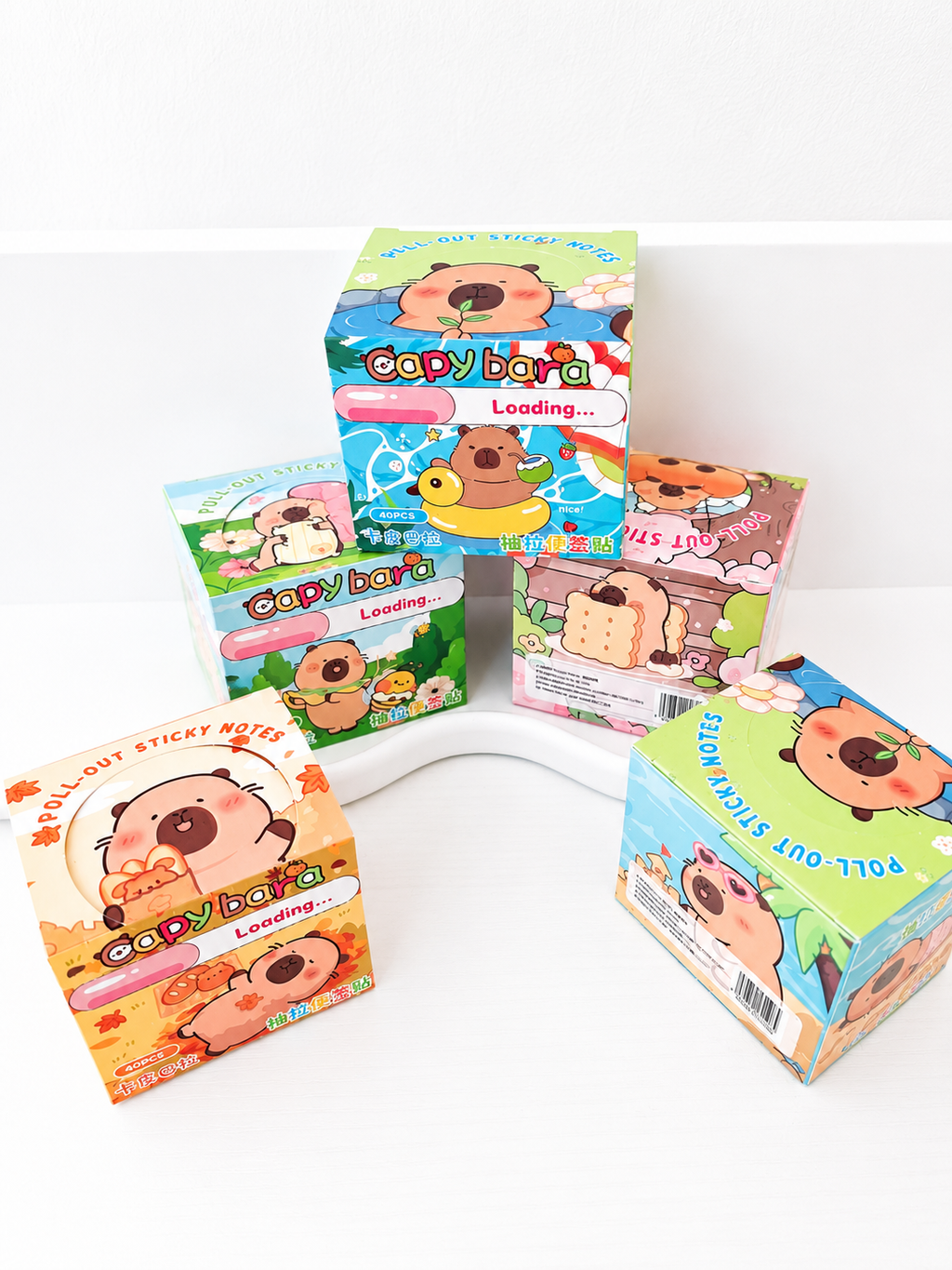 Capybara pull-out sticky notes kawaii 40 étiquettes détail designs mignons – Mimisu
