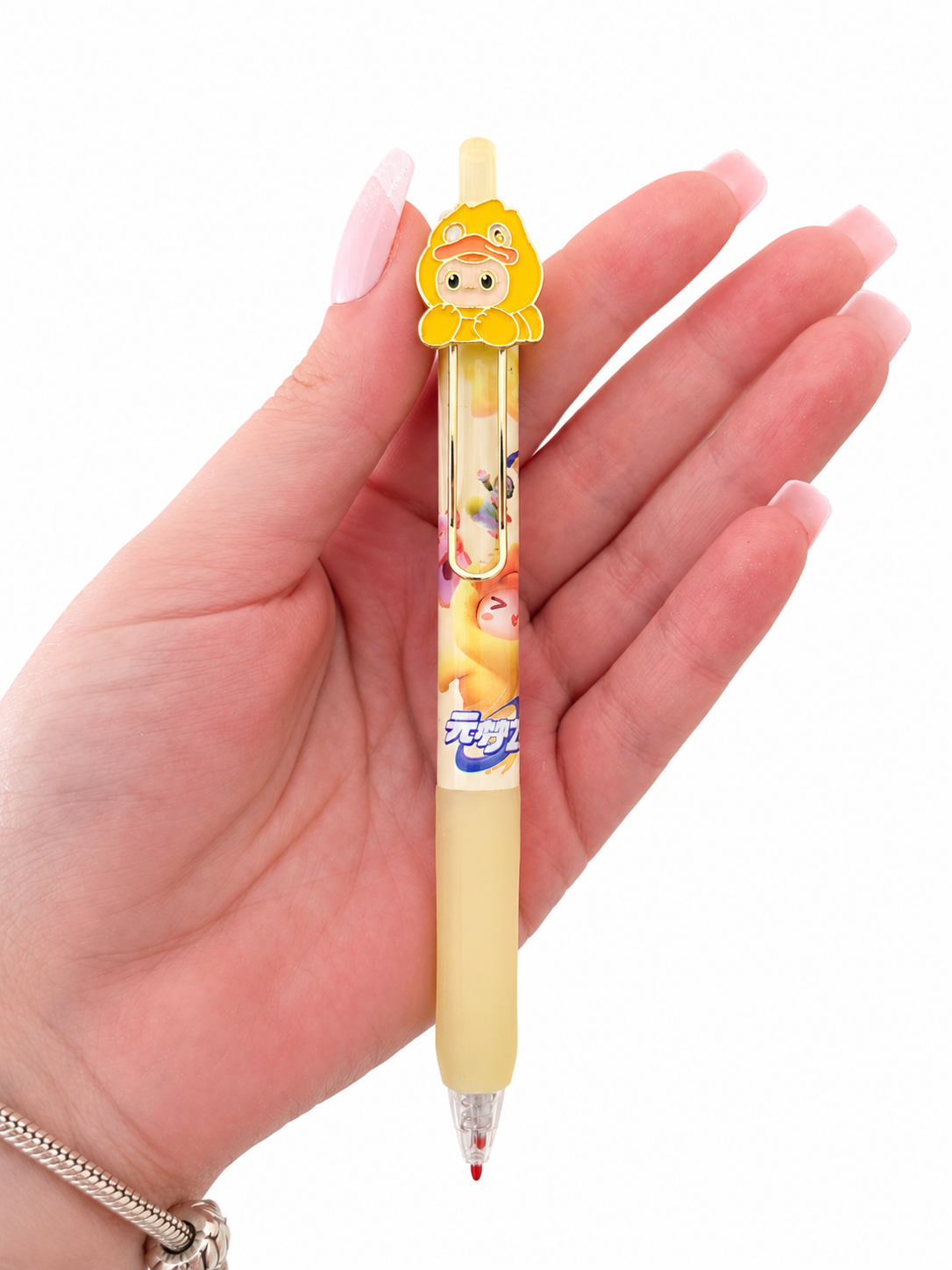 Stylo gel kawaii personnage anime charm doré 💛