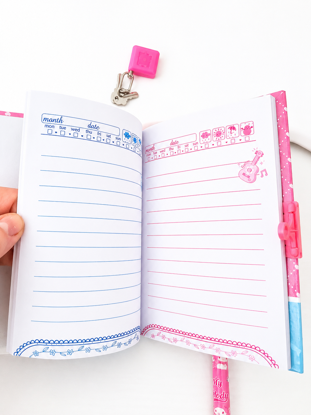 Coffret journal intime kawaii Sanrio détail couverture illustration – Mimisu
