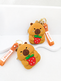 Porte-Monnaie Capybara Fraise en Silicone + Bracelet Porte-Clés