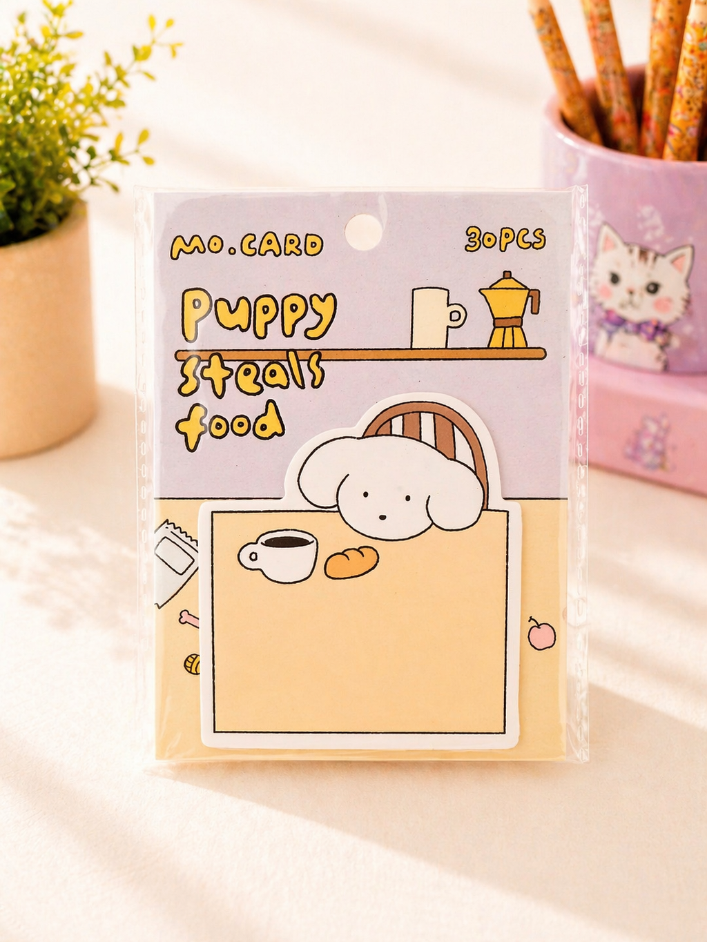 Bloc-notes adhésifs kawaii chiot tenus en main pour montrer la taille – Mimisu
