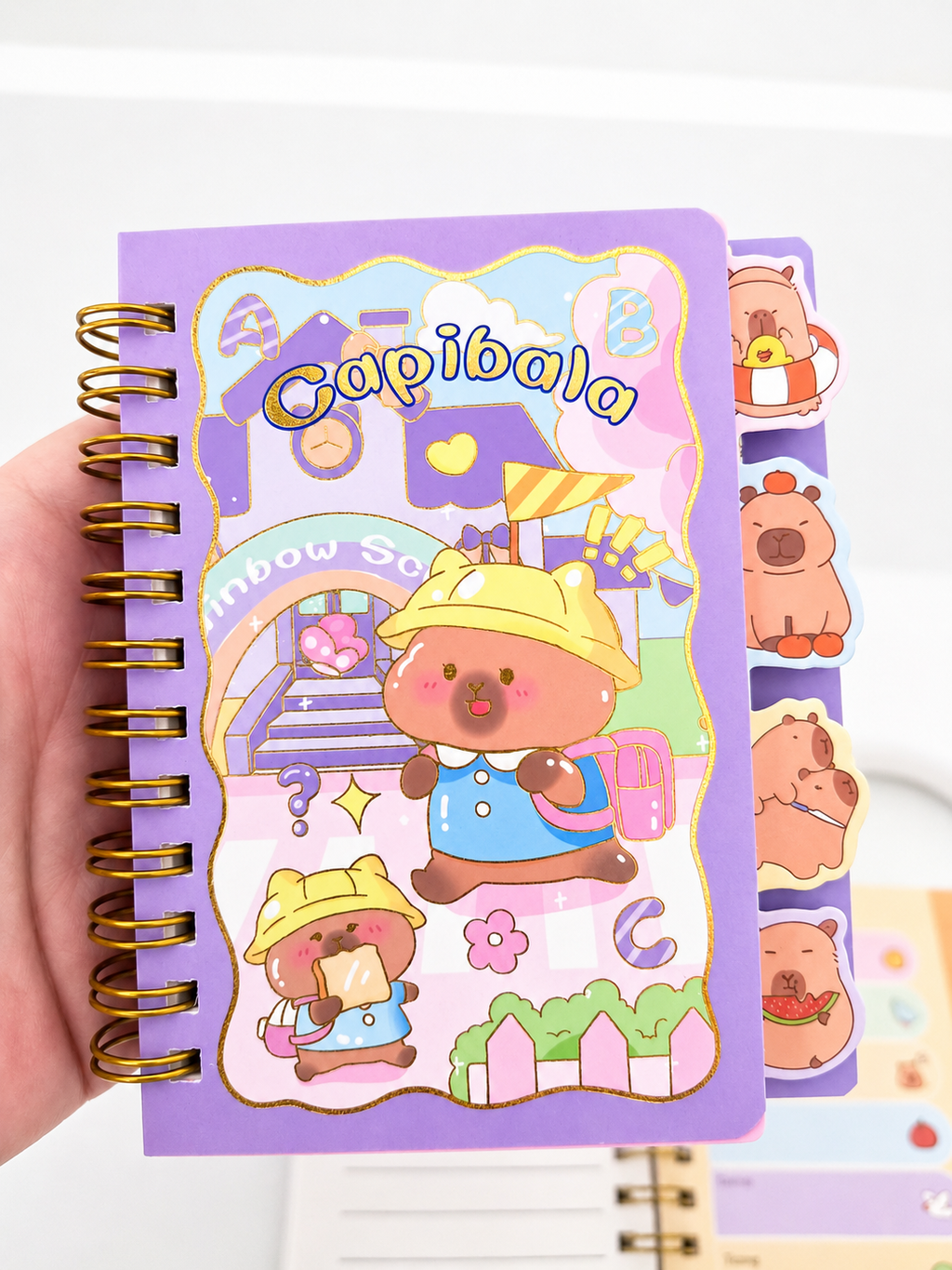 Carnet Kawaii Capybara "Capibala" – Spirale Dorée & Onglets Repérage