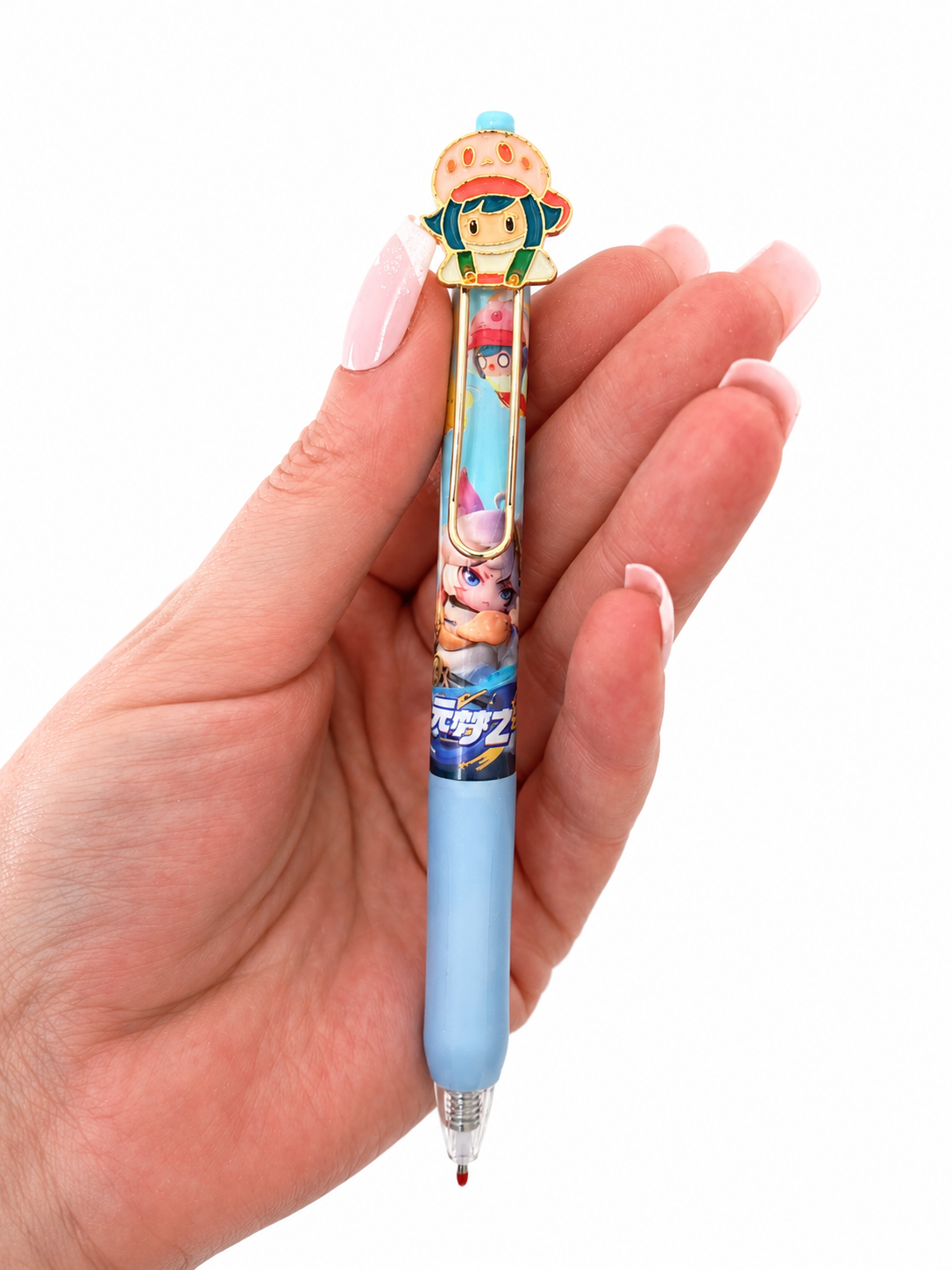 Stylo gel kawaii personnage anime charm doré 💛