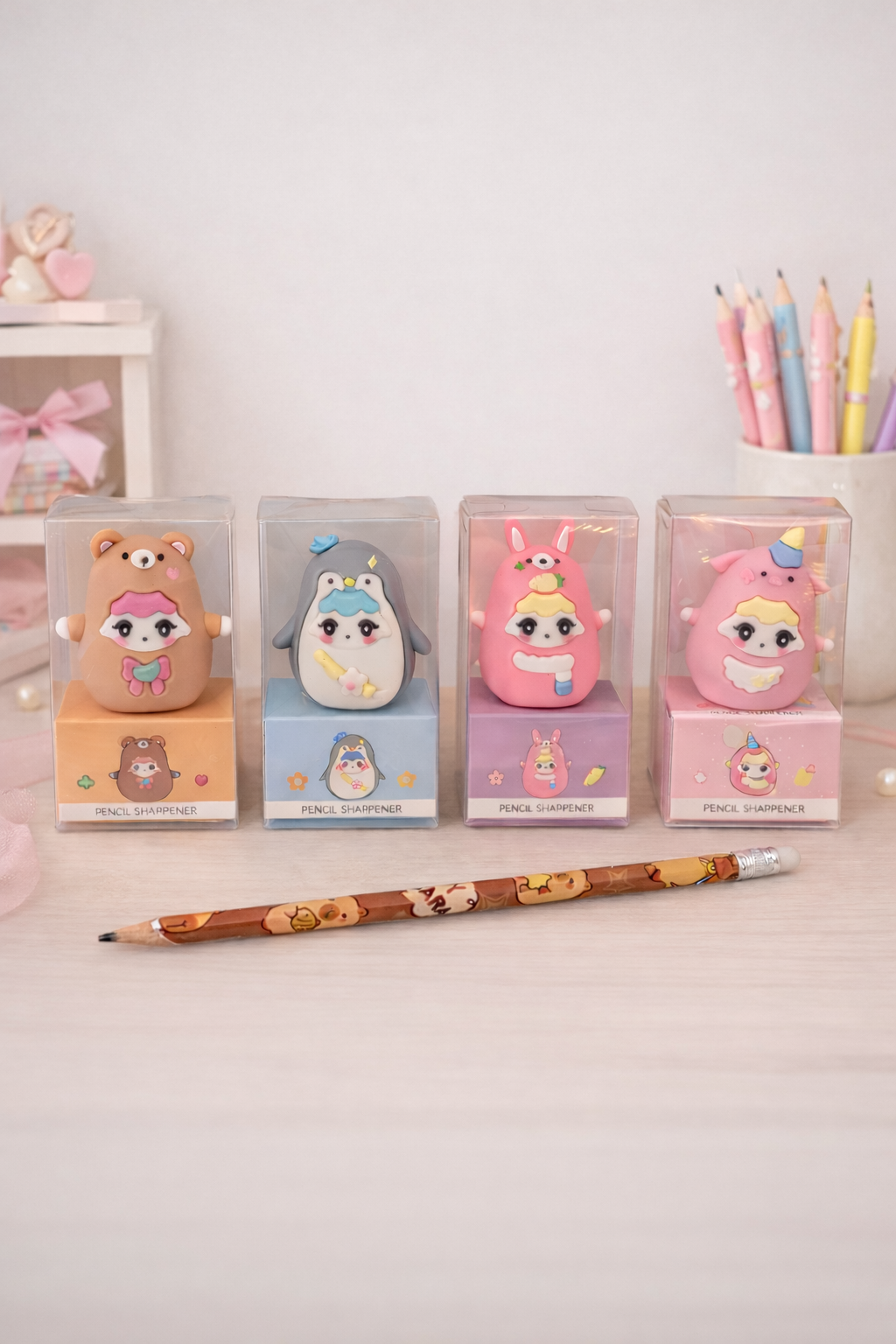 Taille-crayons kawaii ourson pastel vue de face – Mimisu
