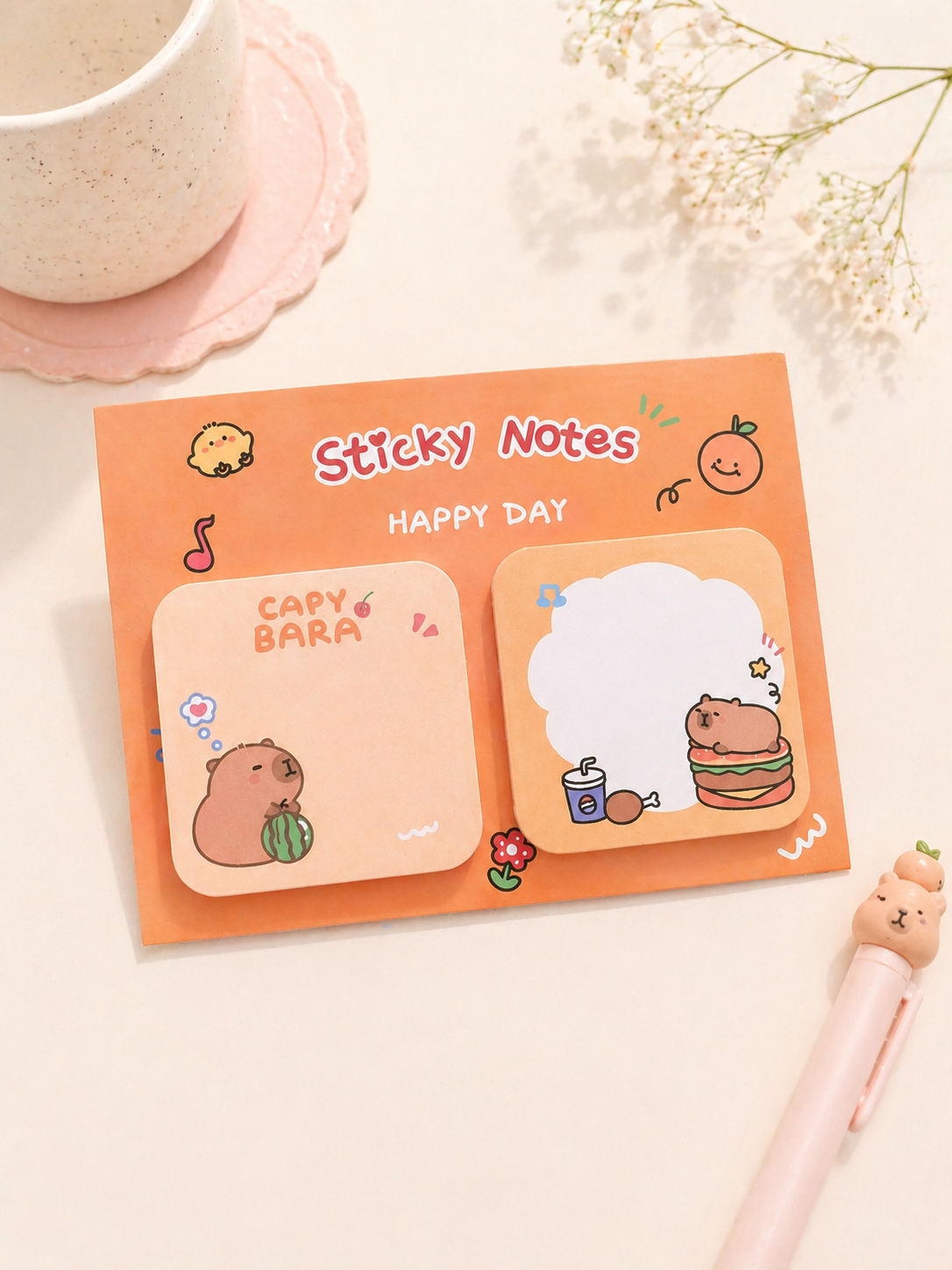 Bloc-notes kawaii Happy Day couleurs pastel joyeuses vue de face – Mimisu
